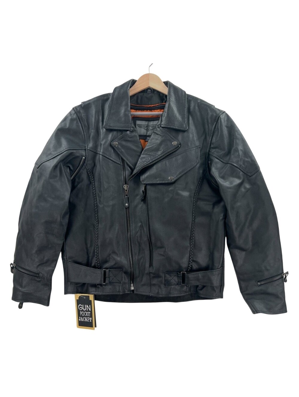 NEW Dream Apparel Leather Motorcycle Gun Pocket Jacket 38 / Small